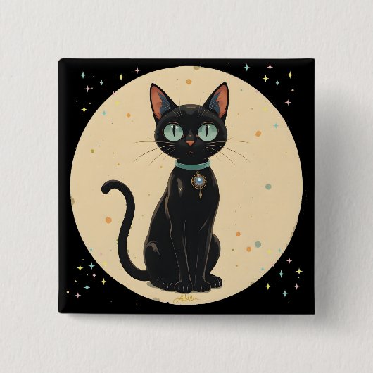 Atomic Futuristic Black Cat Moon Vierkante Button 5,1 Cm (Voorkant)
