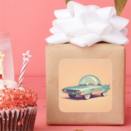 Atomic Futuristic Bubble Blaster Car Vierkante Sticker (Feest)