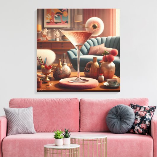 Atomic Futuristic Cherry Blossom Martini Canvas Afdruk (Insitu (Woonkamer))