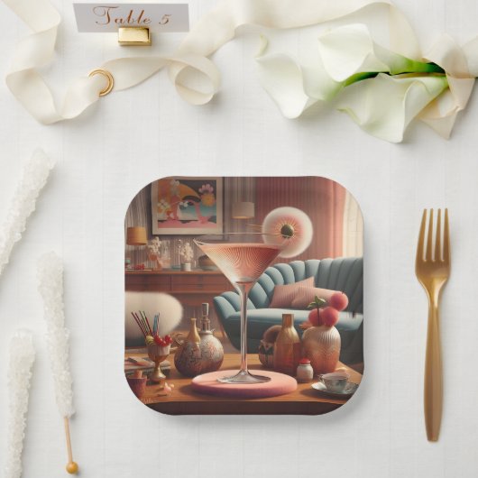 Atomic Futuristic Cherry Blossom Martini Papieren Bordje (Huwelijk)