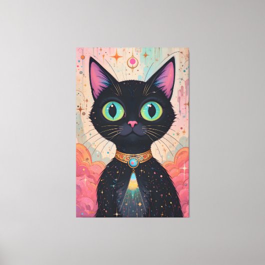 Atomic Futuristic Cosmic Black Cat Universe Canvas Afdruk (Voorkant)