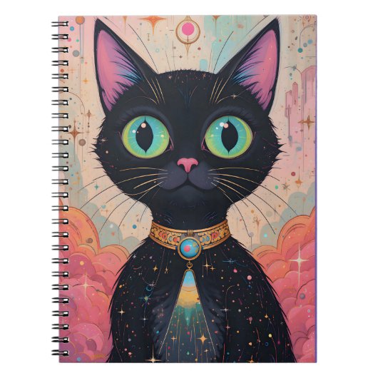 Atomic Futuristic Cosmic Black Cat Universe Notitieboek (Voorkant)