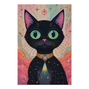 Atomic Futuristic Cosmic Black Cat Universe Perfect Poster