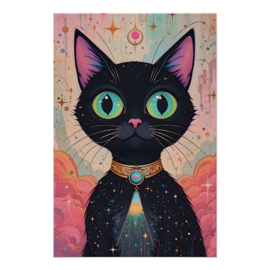 Atomic Futuristic Cosmic Black Cat Universe Perfect Poster (Voorkant)