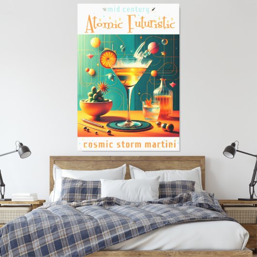 Atomic Futuristic Cosmic Storm Martini Canvas Afdruk (Insitu (Slaapkamer))