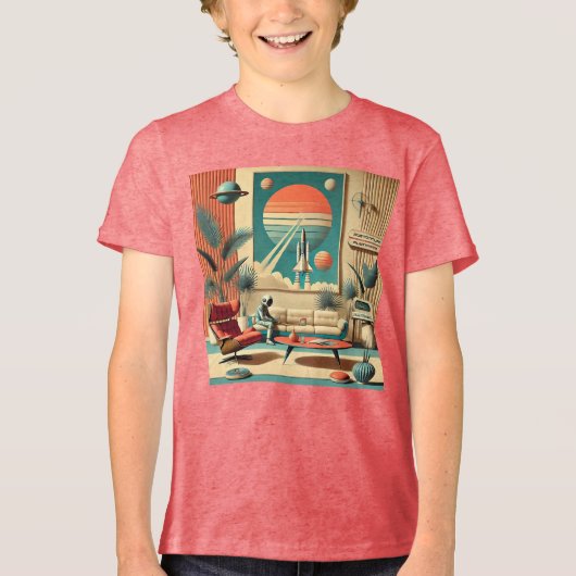 Atomic Futuristic Florida Space Age Familiekamer Tri-Blend Shirt (Voorkant)