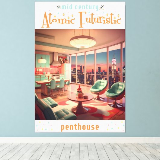 Atomic Futuristic Penthouse Apartment Canvas Afdruk (Insitu (Houten vloer))