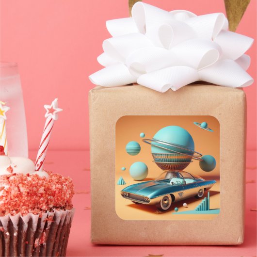 Atomic Futuristic Sky View Cruiser Car  Vierkante Sticker (Feest)