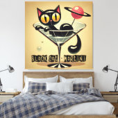 Atomic Futuristic Space Age Black Cat Martini Canvas Afdruk (Insitu (Slaapkamer))