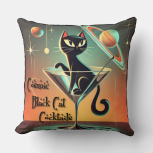 Atomic Futuristic Space Age Black Cat Martini Kussen