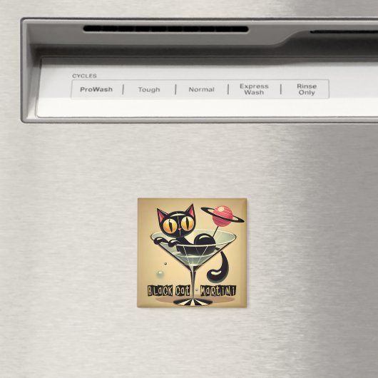 Atomic Futuristic Space Age Black Cat Martini Magneet (Insitu (Vaatwasser))