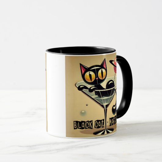 Atomic Futuristic Space Age Black Cat Martini Mok (Voorkant rechts)