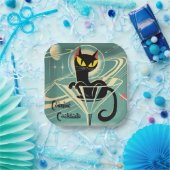 Atomic Futuristic Space Age Black Cat Martini Papieren Bordje (Feest)