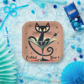 Atomic Futuristic Space Age Black Cat Martini Papieren Bordje (Feest)