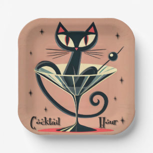Atomic Futuristic Space Age Black Cat Martini Papieren Bordje