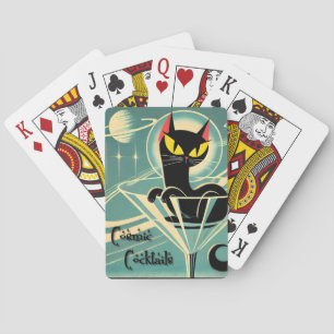 Atomic Futuristic Space Age Black Cat Martini Pokerkaarten