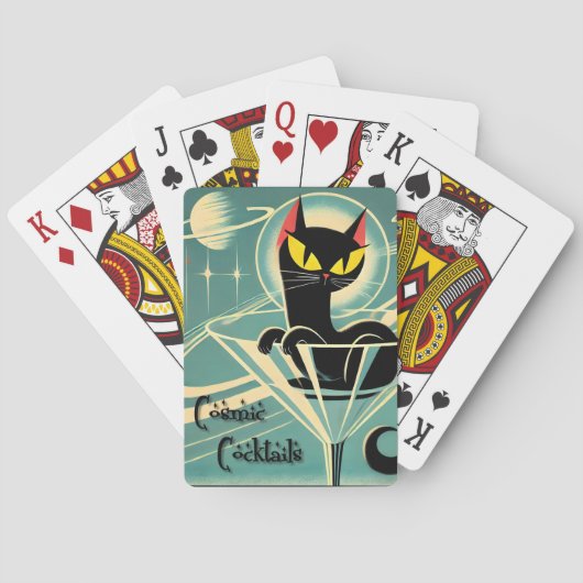 Atomic Futuristic Space Age Black Cat Martini Pokerkaarten (Achterkant)