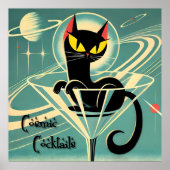Atomic Futuristic Space Age Black Cat Martini Poster (Voorkant)