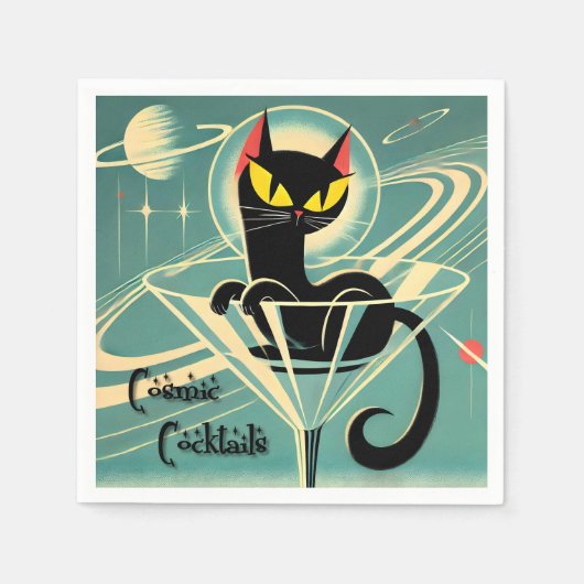 Atomic Futuristic Space Age Black Cat Martini Servet (Voorkant)
