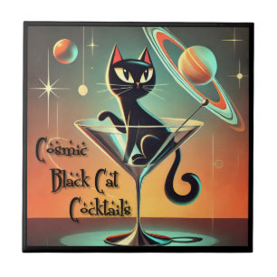 Atomic Futuristic Space Age Black Cat Martini Tegeltje