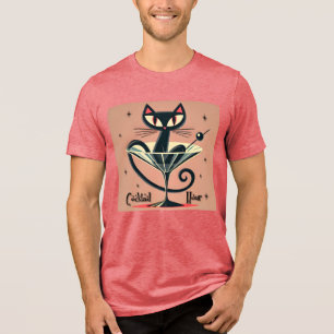 Atomic Futuristic Space Age Black Cat Martini Tri-Blend Shirt