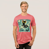Atomic Futuristic Space Age Black Cat Martini Tri-Blend Shirt (Voorkant volledig)
