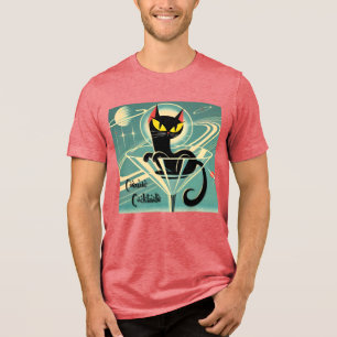 Atomic Futuristic Space Age Black Cat Martini Tri-Blend Shirt