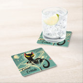 Atomic Futuristic Space Age Black Cat Martini Vierkante Kartonnen Onderzetter (Insitu)