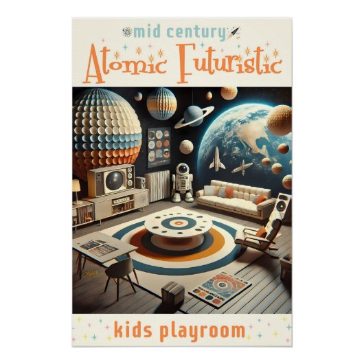 Atomic Futuristic Space Age Kids Playroom Perfect Poster (Voorkant)