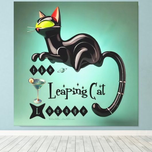 Atomic Futuristic The Leaping Cat Lounge Canvas Afdruk (Insitu (Houten vloer))