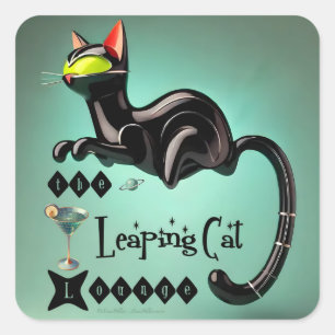 Atomic Futuristic The Leaping Cat Lounge Vierkante Sticker