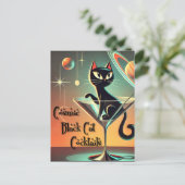 Atomic futuristische kosmische zwarte kat cocktail briefkaart (Staand voorkant)