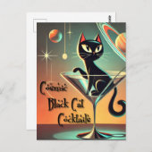 Atomic futuristische kosmische zwarte kat cocktail briefkaart (Voorkant / Achterkant)