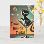 Atomic futuristische kosmische zwarte kat cocktail kaart (Gele Bloem)