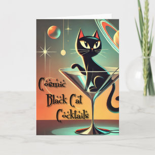 Atomic futuristische kosmische zwarte kat cocktail kaart