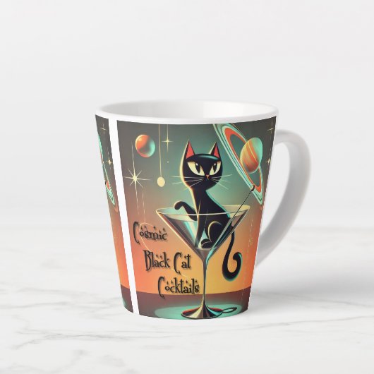 Atomic futuristische kosmische zwarte kat cocktail latte mok (Rechterhoek)