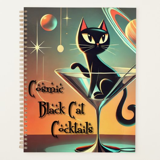 Atomic futuristische kosmische zwarte kat cocktail planner (Voorkant)