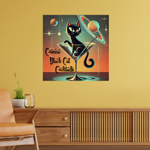 Atomic futuristische kosmische zwarte kat cocktail poster