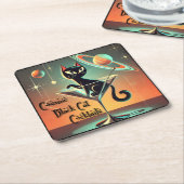 Atomic futuristische kosmische zwarte kat cocktail vierkante kartonnen onderzetter (Schuin)