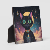 Atomic futuristische kosmische zwarte kat in het m fotoplaat (Voorkant)