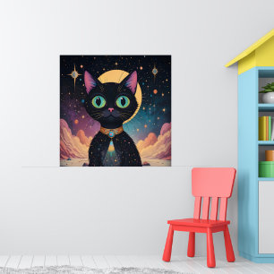 Atomic futuristische kosmische zwarte kat in het m poster