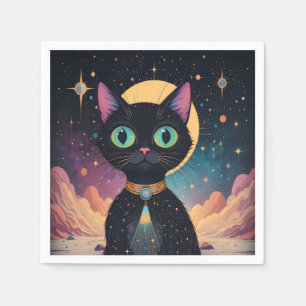 Atomic futuristische kosmische zwarte kat in het m servet
