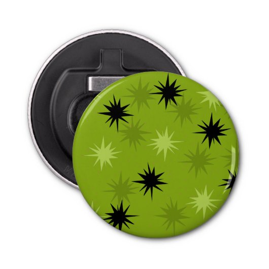 Atomic Green Starbursts Magnetic Bottle Open Button Flesopener (Voorkant)