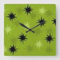 Atomic Green Starbursts Square Wall klok