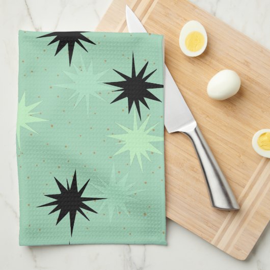 Atomic Jade en Mint Starbursts Kitchen Towel Theedoek (Quarter Fold)