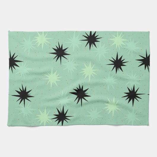 Atomic Jade en Mint Starbursts Kitchen Towel Theedoek (Horizontaal)
