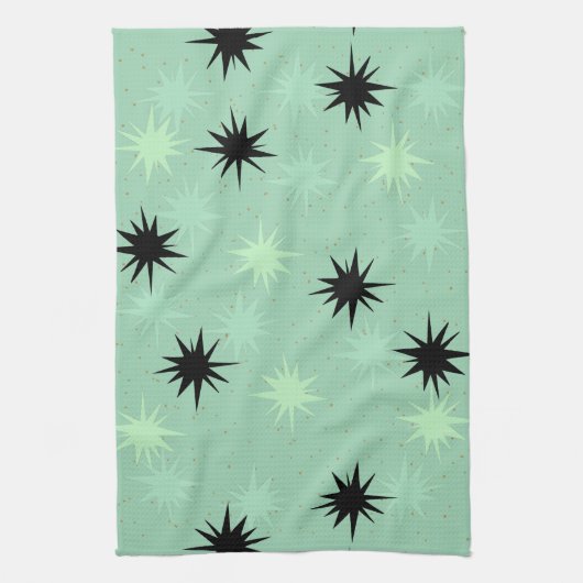 Atomic Jade en Mint Starbursts Kitchen Towel Theedoek (Verticaal)