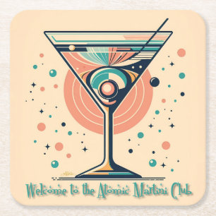 Atomic Martini Club Retro Futuristische Ruimte Lee Vierkante Kartonnen Onderzetter