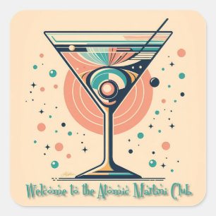 Atomic Martini Club Retro Futuristische Ruimte Lee Vierkante Sticker