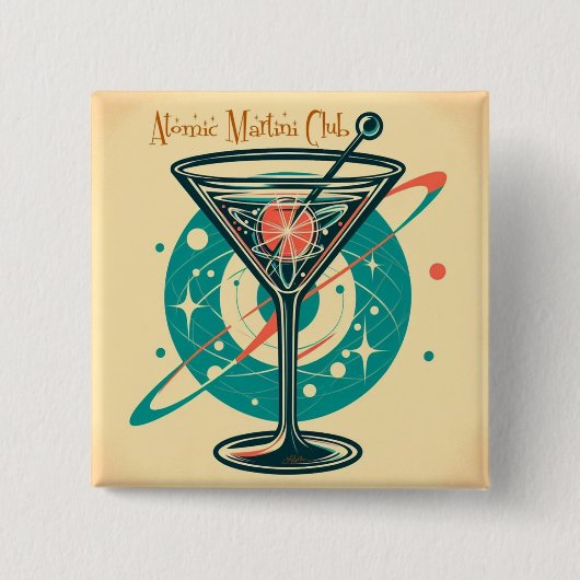 Atomic Martini Club Space Age Vierkante Button 5,1 Cm (Voorkant)